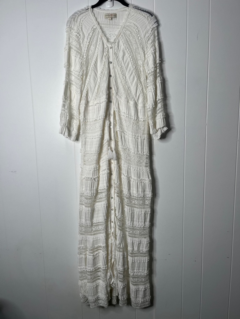 Penelope Rose Long White Button-Front Lace Maxi Cardigan Size S Boho Romantic